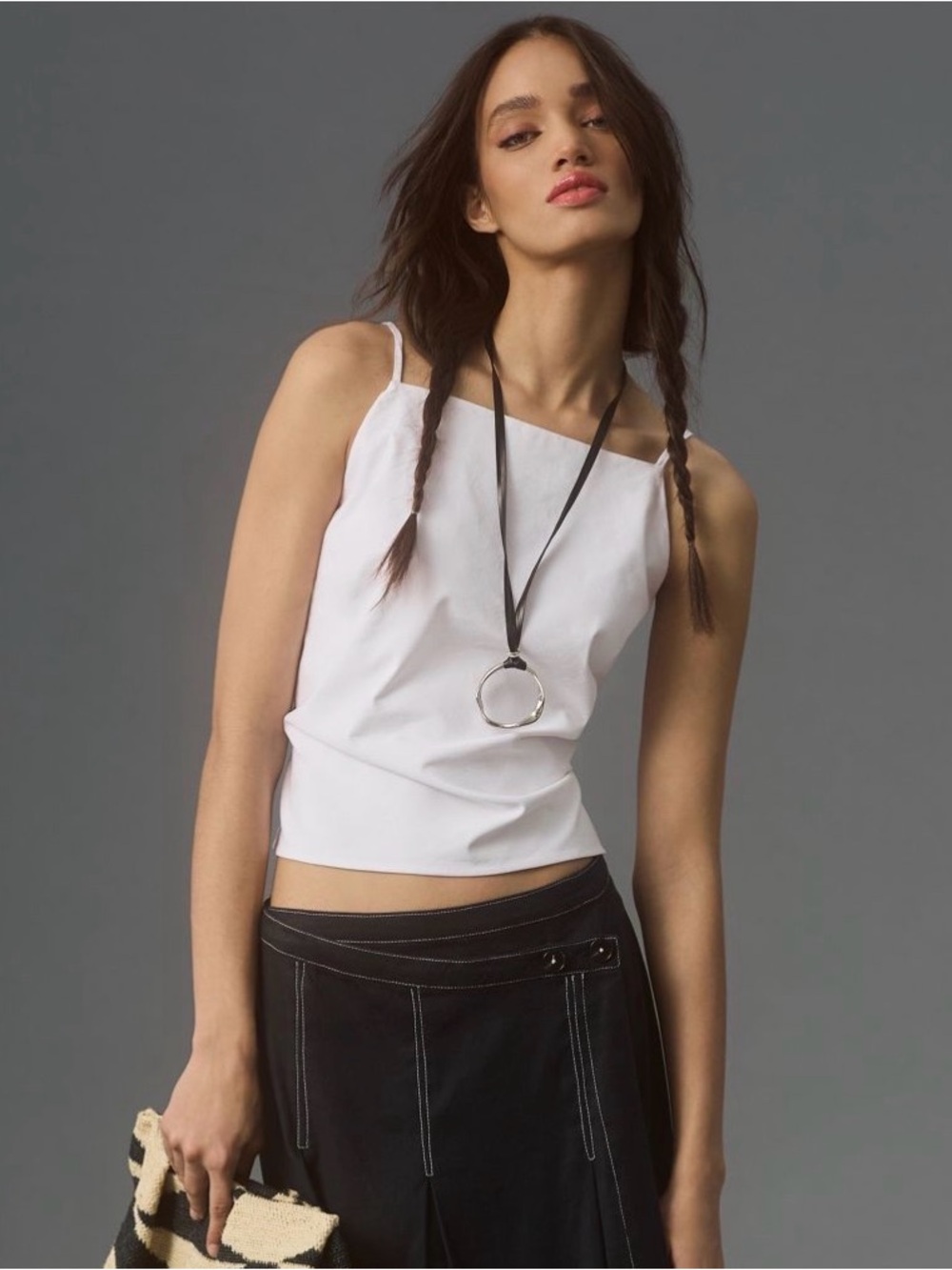 Anthropologie Cream Spaghetti-Strap Square Neck Tank